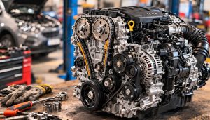 Moteur en réparation sur établi